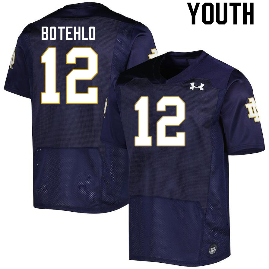 Youth #12 Jordan Botehlo Notre Dame Fighting Irish College Football Jerseys Stitched-Navy